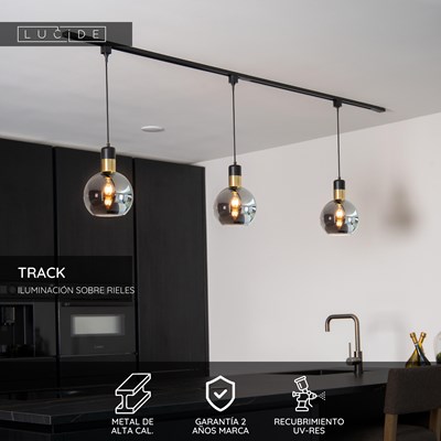 Lucide TRACK Adaptador lámpara colgante - Sistema de carril monofásico / Iluminación con rieles - Negro (Extensión)